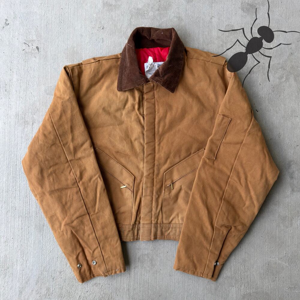 Brown cropped quilted work wear jacket